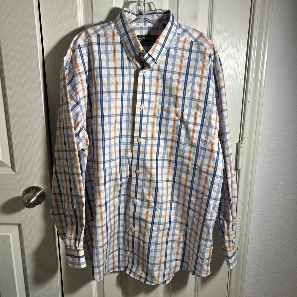 Orvis Shirt Mens Large Multicolor Plaid Button Down Wrinkle Free Long Sleeve